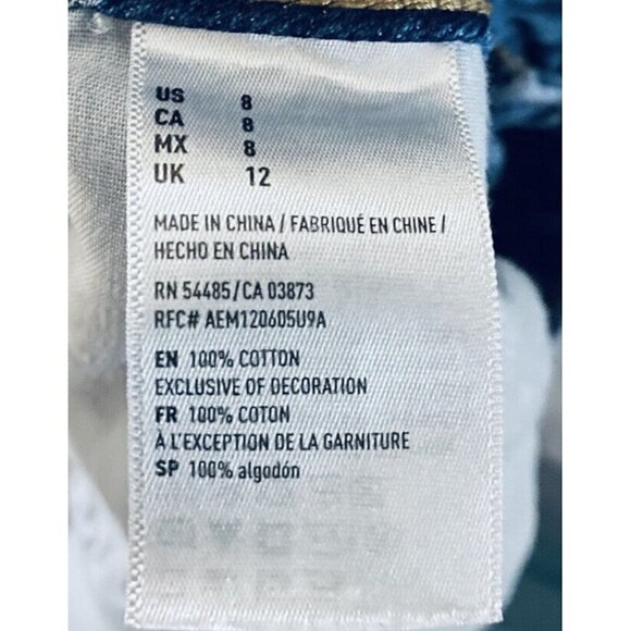 American Eagle Womens 8 Micro Mini Denim Skirt Distressed Button Fly Pockets Y2K - Picture 5 of 6